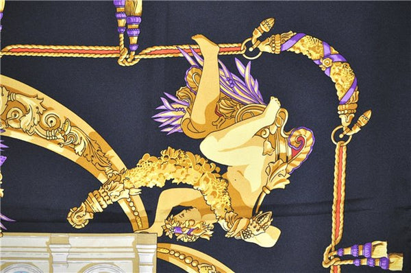 Authentic HERMES Carre 90 Scarf "HOMMAGE A CHARLES GARNIER" Silk Navy Box 3329F