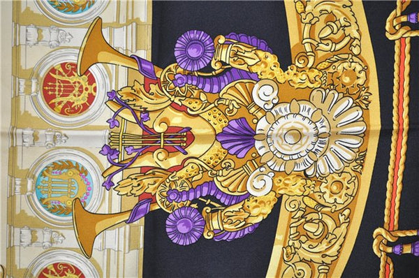 Authentic HERMES Carre 90 Scarf "HOMMAGE A CHARLES GARNIER" Silk Navy Box 3329F