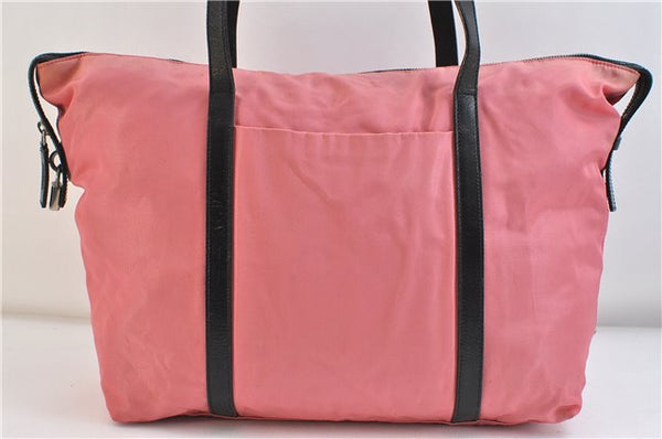 Authentic PRADA Nylon Leather Shoulder Tote Bag Pink Black 3330D