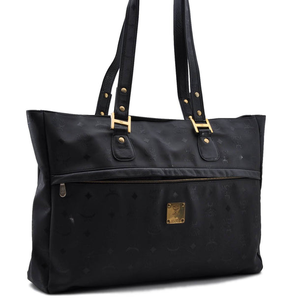 Authentic MCM Vintage Visetos Shoulder Tote Bag PVC Leather Black 3332C