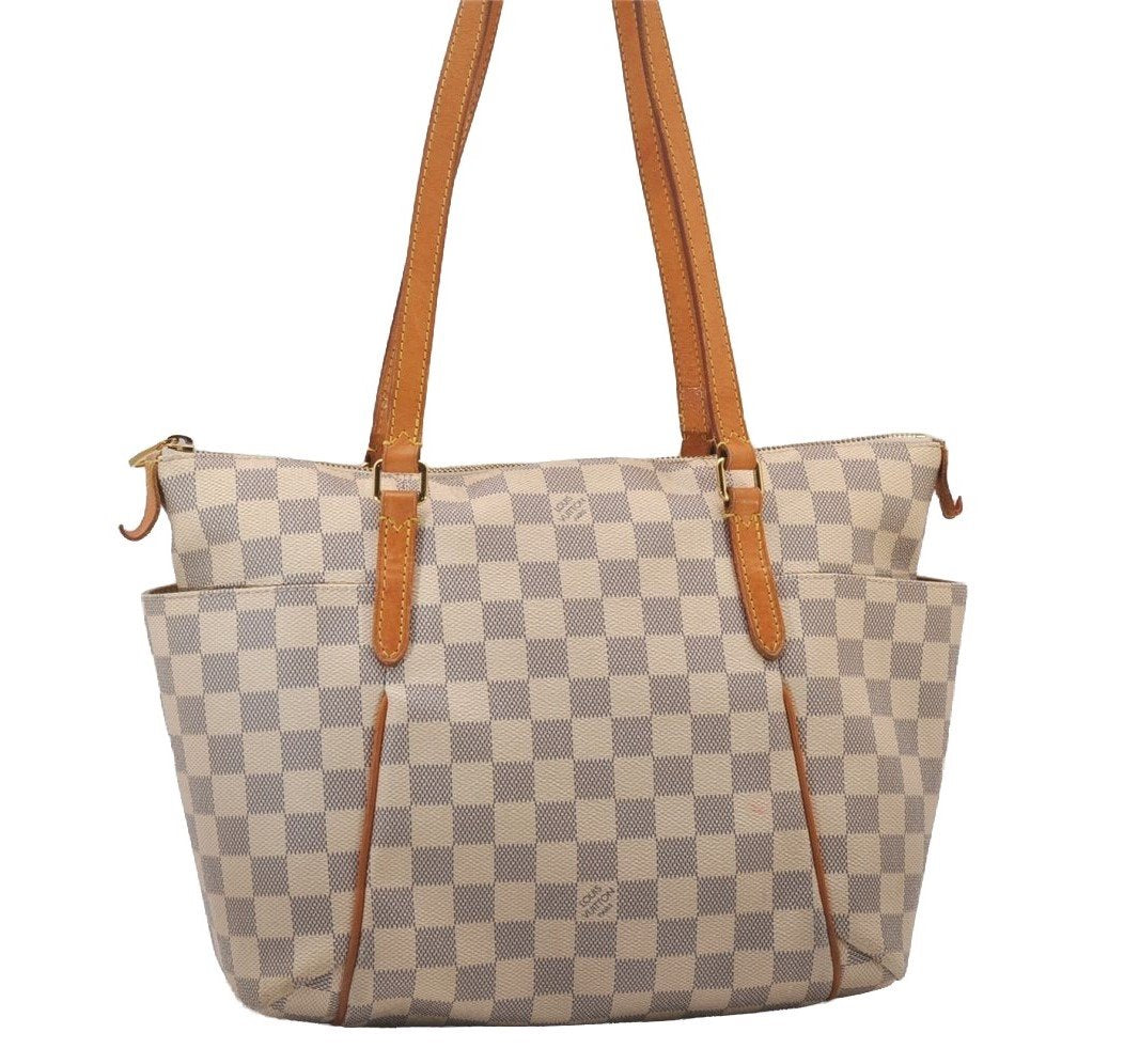 Authentic Louis Vuitton Damier Azur Totally PM Tote Bag White N41280 LV 3335I