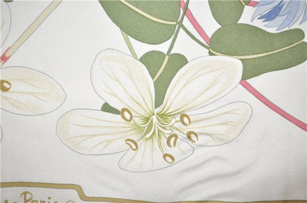 Authentic HERMES Carre 90 Scarf "Flora Greaca" Silk Beige Box 3342F