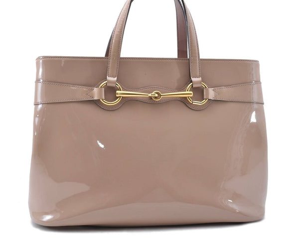Authentic GUCCI Horsebit 2Way Hand Shoulder Bag Purse Enamel 319795 Beige 3343C