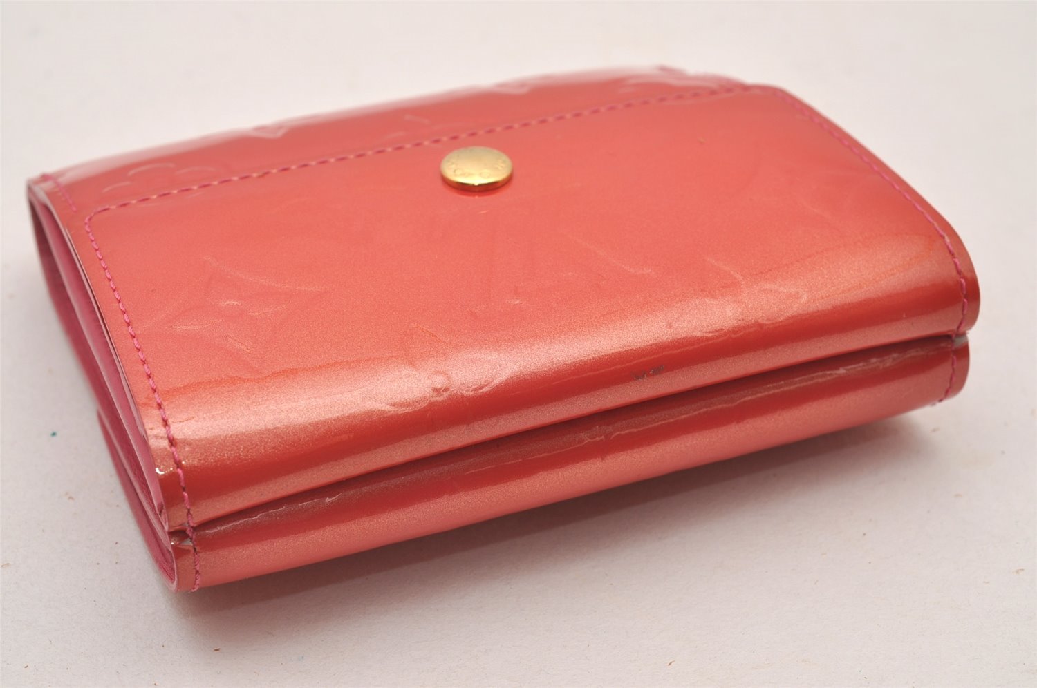 Auth Louis Vuitton Vernis Porte Monnaie Billets Cartes Credit Wallet Pink 3344I