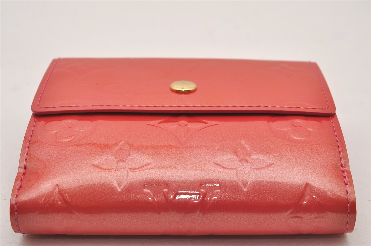 Auth Louis Vuitton Vernis Porte Monnaie Billets Cartes Credit Wallet Pink 3344I