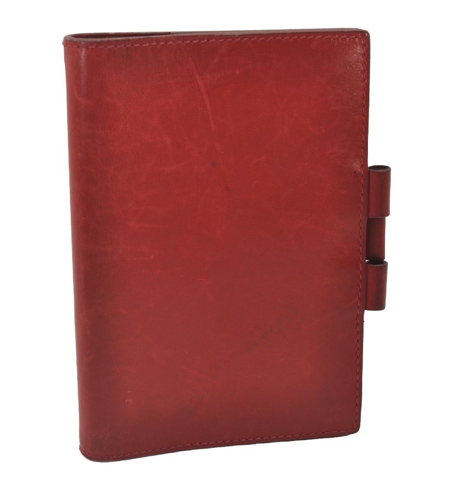 Authentic HERMES Vintage Agenda GM Notebook Cover Day Planner Leather Red 3345I