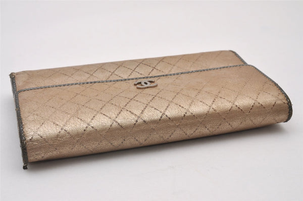 Authentic CHANEL Calf Skin Bicolore Vintage Long Wallet Purse Beige CC 3347I