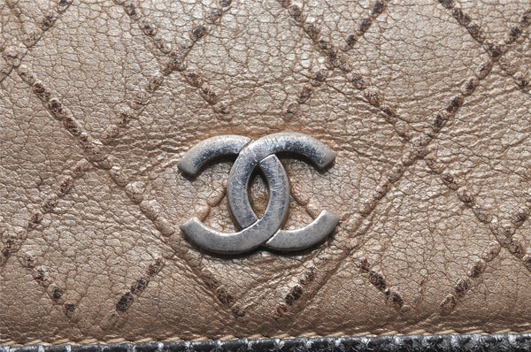 Authentic CHANEL Calf Skin Bicolore Vintage Long Wallet Purse Beige CC 3347I