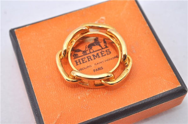 Authentic HERMES Scarf Ring Chaine d'Ancre Chain Design Gold Tone Box 3349F