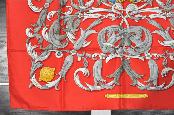 Authentic HERMES Carre 90 Scarf "LE MORS A LA CONETABLE" Silk Red 3350F