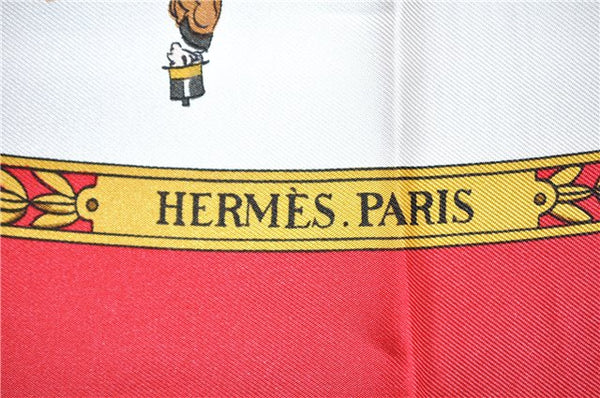 Authentic HERMES Carre 90 Scarf "LA PROMENADE DE LONGCHAMPS" Silk Red Box 3352F