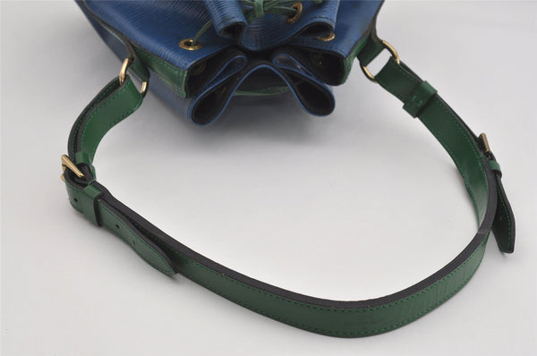 Authentic Louis Vuitton Epi Noe Bi-color Blue Green M44044 Drawstring Bag 3352I