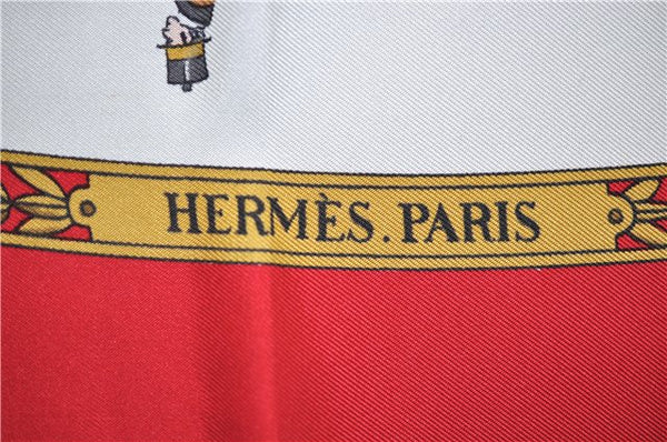 Authentic HERMES Carre 90 Scarf "LA PROMENADE DE LONGCHAMPS" Silk Red 3353E