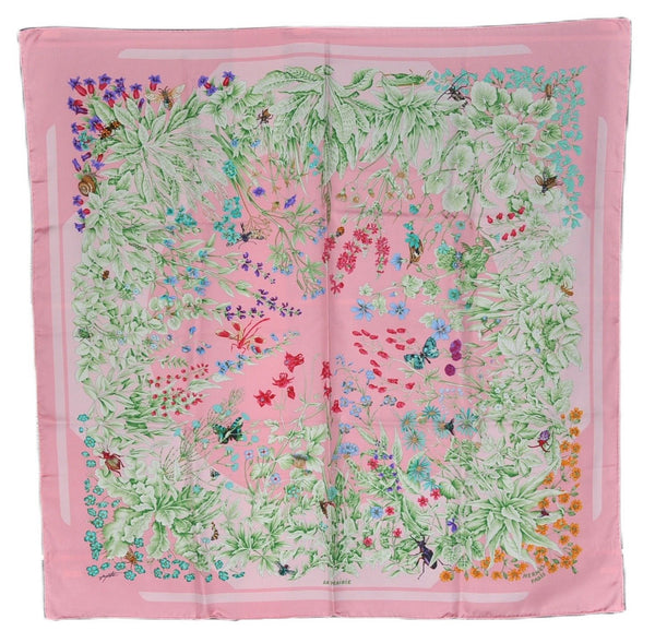 Authentic HERMES Carre 90 Scarf "LA PRAIRIE" Silk Pink 3353F