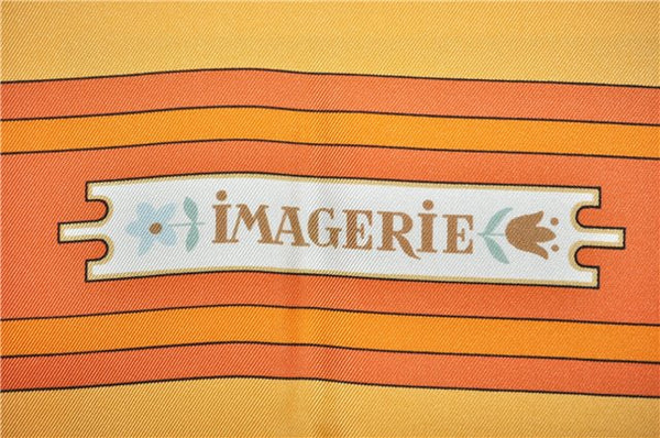 Authentic HERMES Carre 90 Scarf "IMAGERIE" Silk Orange 3354F