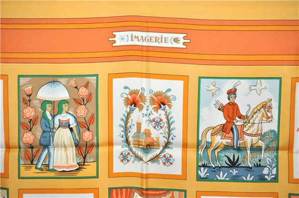 Authentic HERMES Carre 90 Scarf "IMAGERIE" Silk Orange 3354F