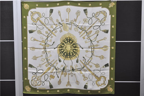 Authentic HERMES Carre 90 Scarf "LES CLES" Silk Green Box 3355D