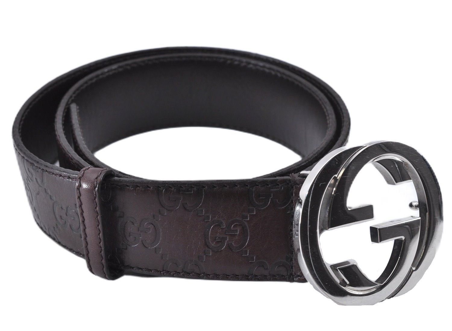 Auth GUCCI Guccissima Interlocking Belt GG Leather 85cm 33.5