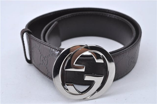 Auth GUCCI Guccissima Interlocking Belt GG Leather 85cm 33.5" 114984 Brown 3355F