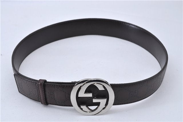 Auth GUCCI Guccissima Interlocking Belt GG Leather 85cm 33.5