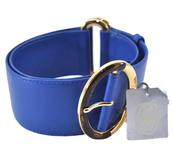 Authentic Christian Dior Vintage Belt Leather Size 65cm 25.6inches Blue CD 3358F