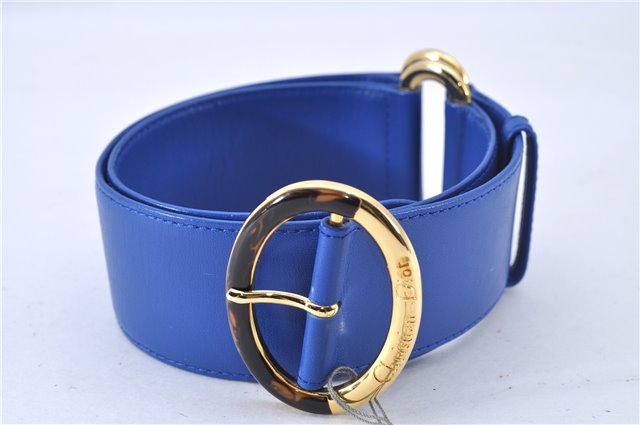 Authentic Christian Dior Vintage Belt Leather Size 65cm 25.6inches Blue CD 3358F