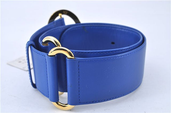 Authentic Christian Dior Vintage Belt Leather Size 65cm 25.6inches Blue CD 3358F