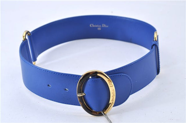 Authentic Christian Dior Vintage Belt Leather Size 65cm 25.6inches Blue CD 3358F