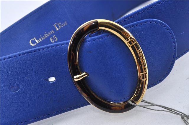 Authentic Christian Dior Vintage Belt Leather Size 65cm 25.6inches Blue CD 3358F