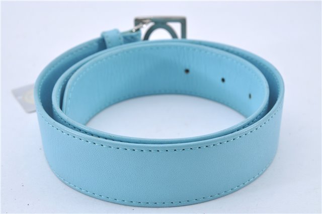 Authentic Christian Dior Belt Leather Size 70cm 27.6inches Light Blue CD 3359F