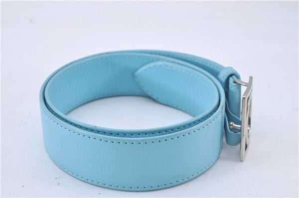 Authentic Christian Dior Belt Leather Size 70cm 27.6inches Light Blue CD 3359F