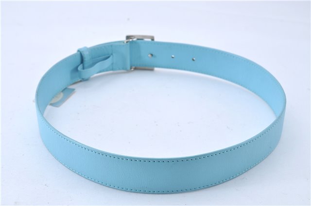 Authentic Christian Dior Belt Leather Size 70cm 27.6inches Light Blue CD 3359F