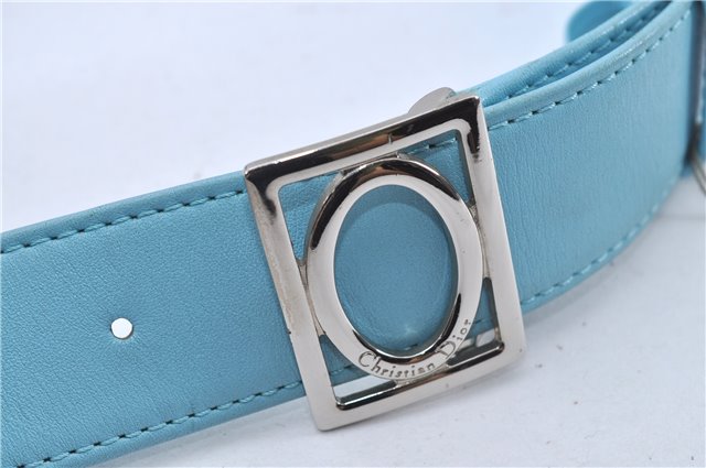 Authentic Christian Dior Belt Leather Size 70cm 27.6inches Light Blue CD 3359F