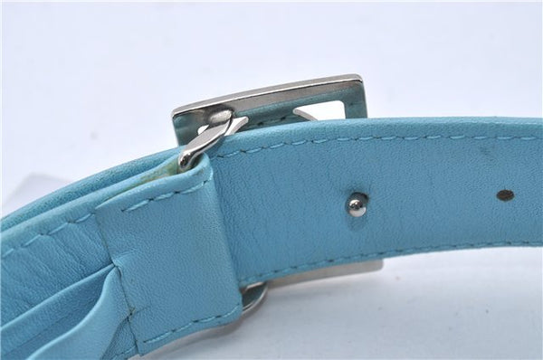 Authentic Christian Dior Belt Leather Size 70cm 27.6inches Light Blue CD 3359F