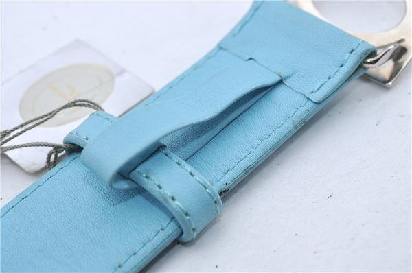 Authentic Christian Dior Belt Leather Size 70cm 27.6inches Light Blue CD 3359F