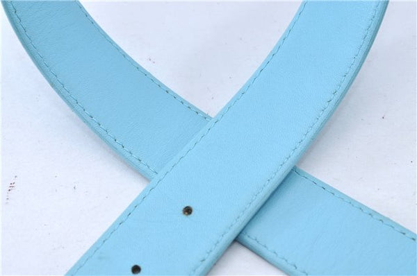 Authentic Christian Dior Belt Leather Size 70cm 27.6inches Light Blue CD 3359F