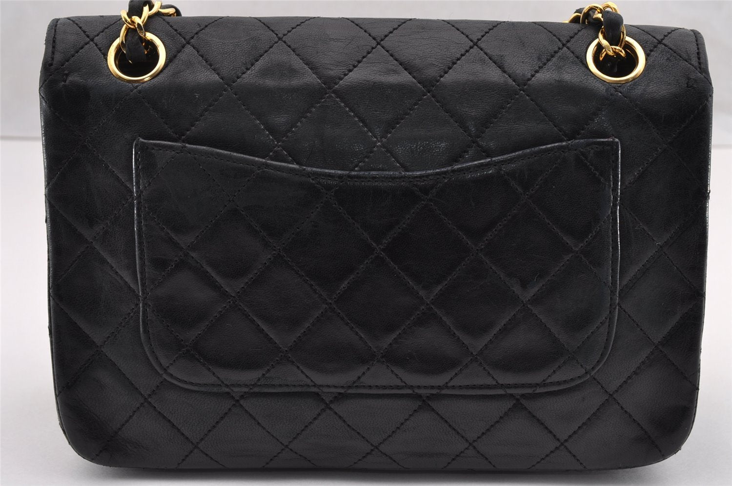 Authentic CHANEL Calf Skin Matelasse Chain Shoulder Bag Purse Black CC Box 3364I