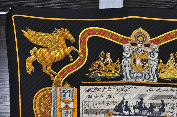 Authentic HERMES Pleats Scarf "IN SALZBURG" Silk Black 3367F