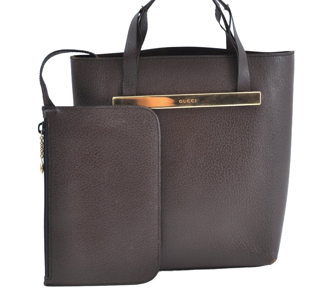 Authentic GUCCI Vintage Hand Tote Bag Purse Leather Brown 3367H