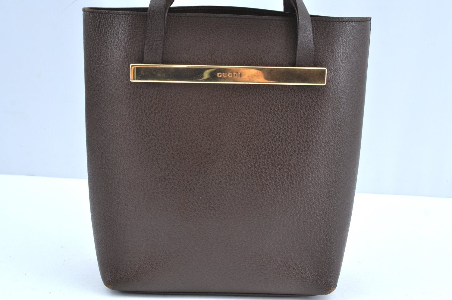 Authentic GUCCI Vintage Hand Tote Bag Purse Leather Brown 3367H