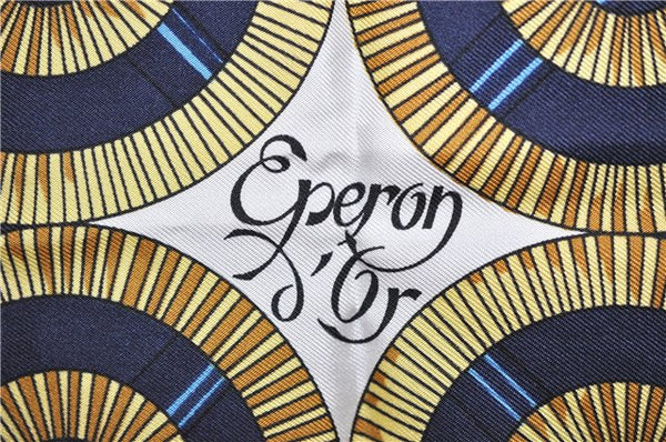 Authentic HERMES Carre 90 Scarf "Eperon d’or" Silk Navy 3370F