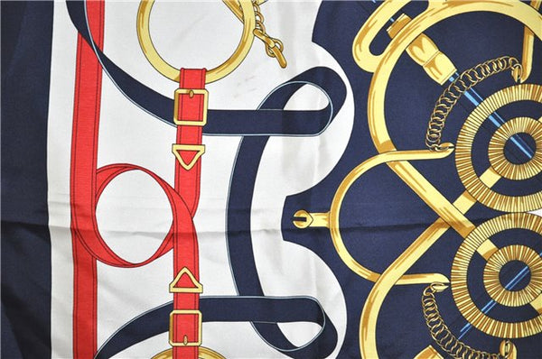 Authentic HERMES Carre 90 Scarf "Eperon d’or" Silk Navy 3370F