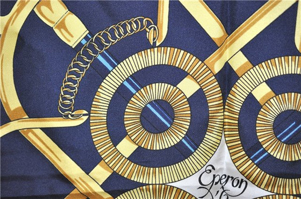 Authentic HERMES Carre 90 Scarf "Eperon d’or" Silk Navy 3370F