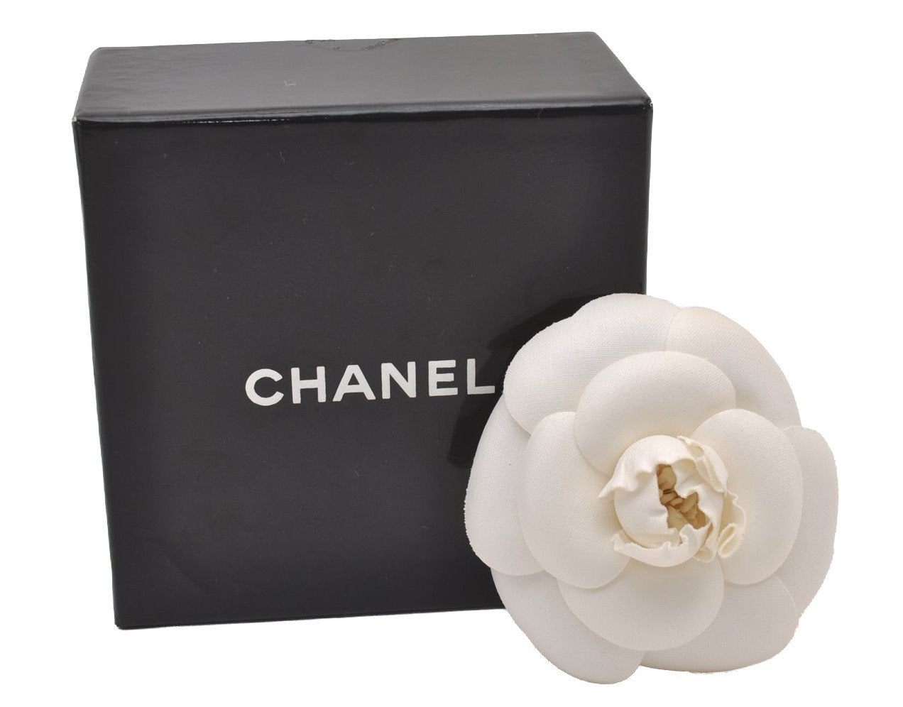 Authentic CHANEL Vintage Camellia Corsage Brooch Nylon White Box 3375I