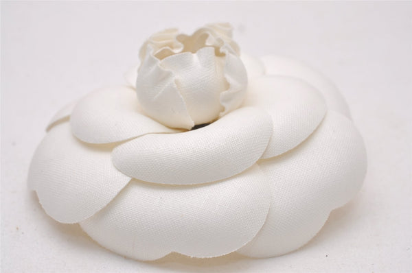 Authentic CHANEL Vintage Camellia Corsage Brooch Nylon White Box 3375I