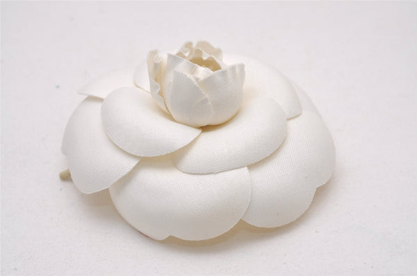 Authentic CHANEL Vintage Camellia Corsage Brooch Nylon White Box 3375I