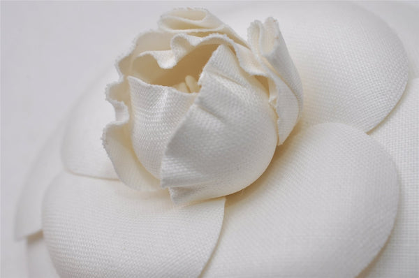 Authentic CHANEL Vintage Camellia Corsage Brooch Nylon White Box 3375I