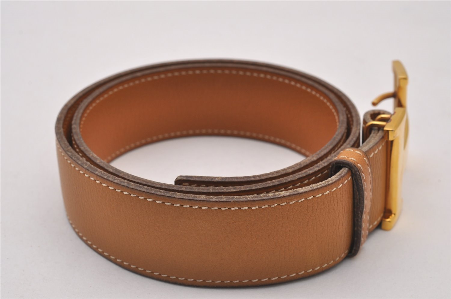 Authentic HERMES Vintage Leather Belt Size 70cm 27.6inches Brown 3378I