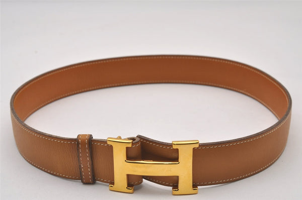 Authentic HERMES Vintage Leather Belt Size 70cm 27.6inches Brown 3378I