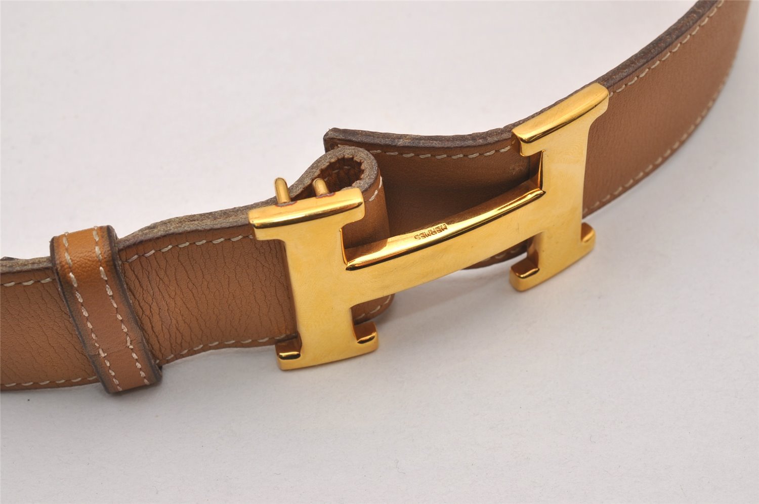 Authentic HERMES Vintage Leather Belt Size 70cm 27.6inches Brown 3378I